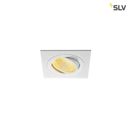 New Tria LED Downlight Square White 12W 38° 2700K in square form, with warm white light and a tiltable insert.