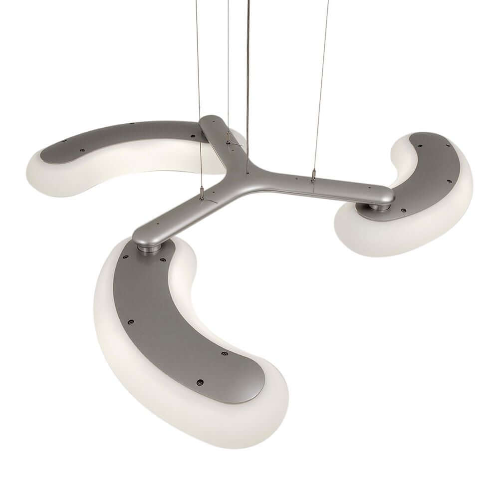 Blade XXL Pendelleuchte in Weiß mit drehbaren Leuchtkörpern und modernen Stahlseilen zur Aufhängung.