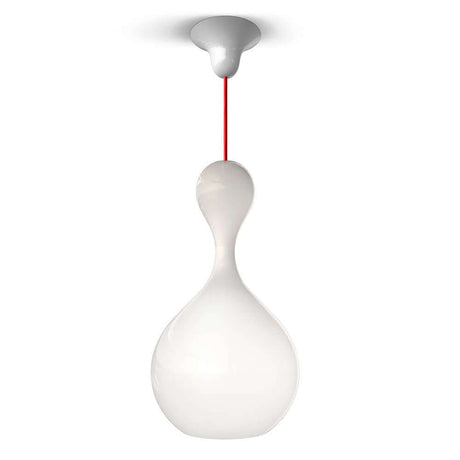 Blubb Glas-Pendellampe Mundgeblasen mit elegantem Design und roter Aufhängung, ideal für moderne Innenräume.