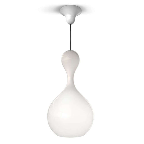 Blubb Glas-Pendellampe Mundgeblasen in elegantem, weißem Design mit schlanker Form für moderne Innenräume.