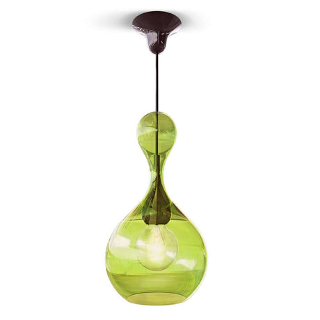 Blubb Glas-Pendellampe Mundgeblasen in elegantem grün mit schwarzer Lampenfassung