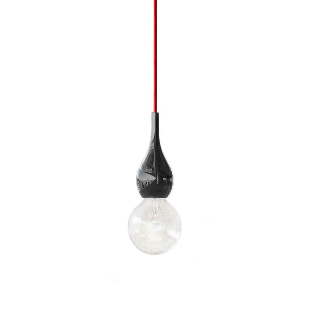 Blubb Mini Einbau-Pendellampe aus Glas mit rotem Kabel und mundgeblasenem Glas, stilvolle Leuchte für moderne Einrichtungen.