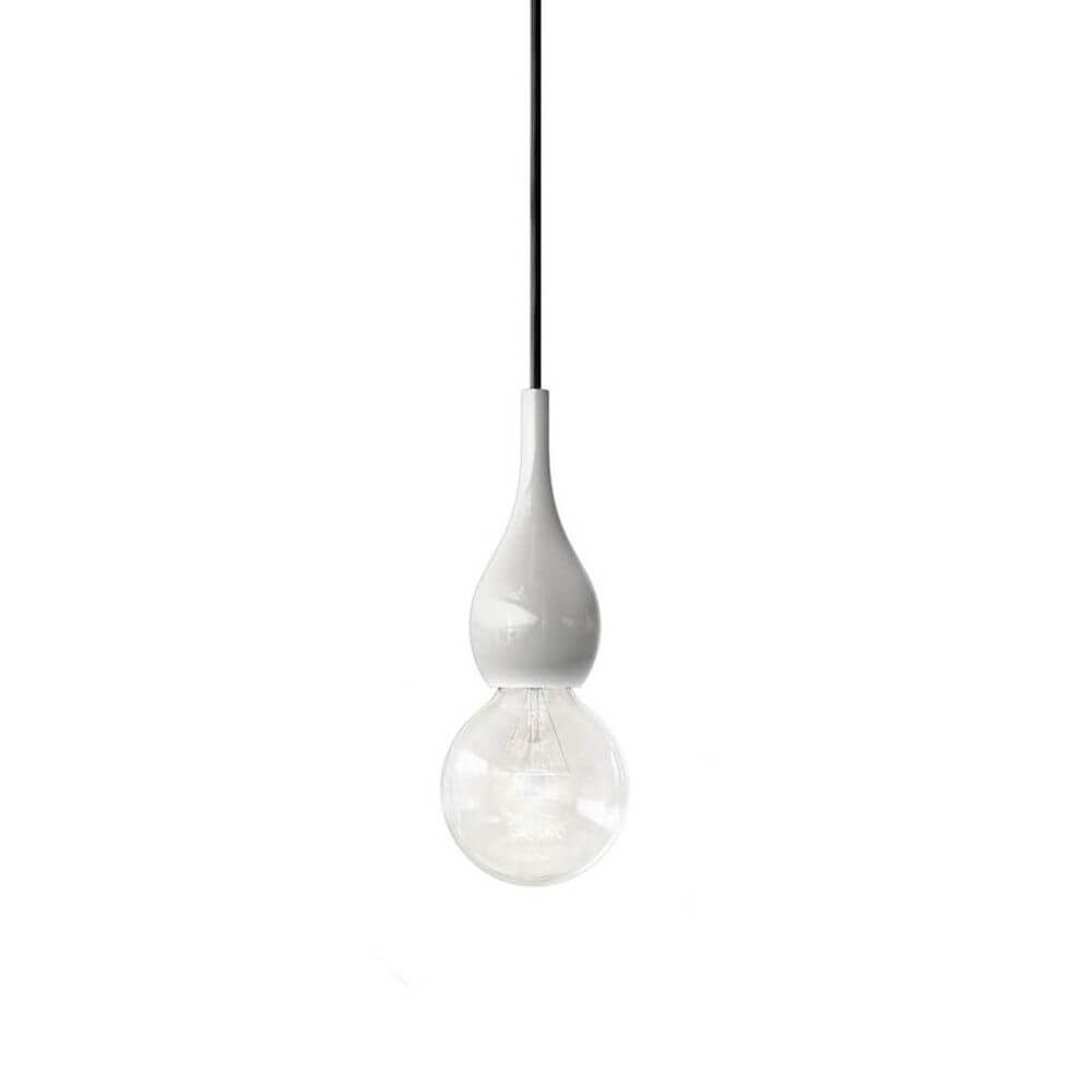 Blubb Mini Einbau-Pendellampe aus Glas, moderne Leuchte mit mundgeblasenem Glas und stylishen Stoffaufhängung.