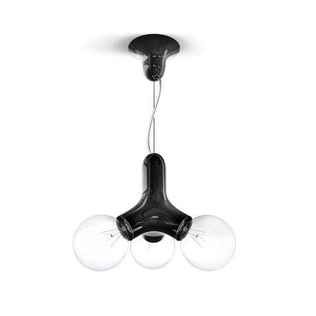 Lampada a sospensione DNA Single-3 Nera con tre lampadine in vetro e design nero.
