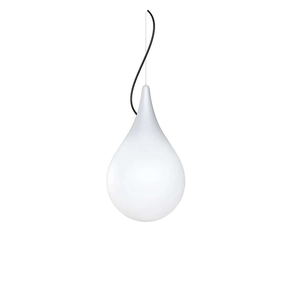 Liquid Light Drop-2 Außen-Pendellampe IP44 in tropfenförmiger, weißer Kunststoffausführung.