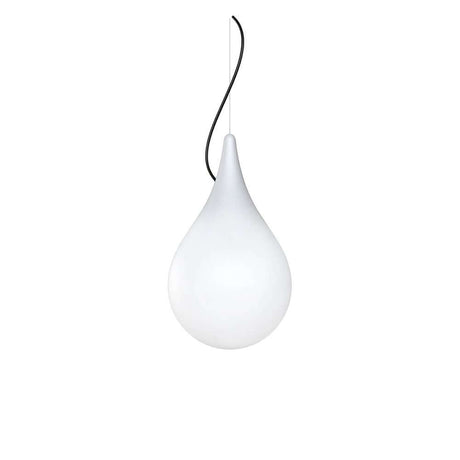 Liquid Light Drop-2 Außen-Pendellampe IP44 in Tropfenform, weißer Kunststoff, Stahlseilaufhängung