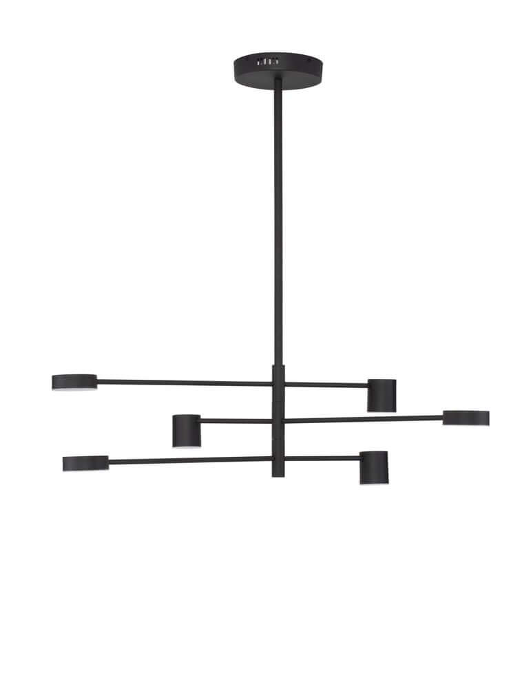 Nordik LED Pendelleuchte 6-flammig Ø 100cm 3000K Schwarz in modernem Design mit schwarzem Aluminium.
