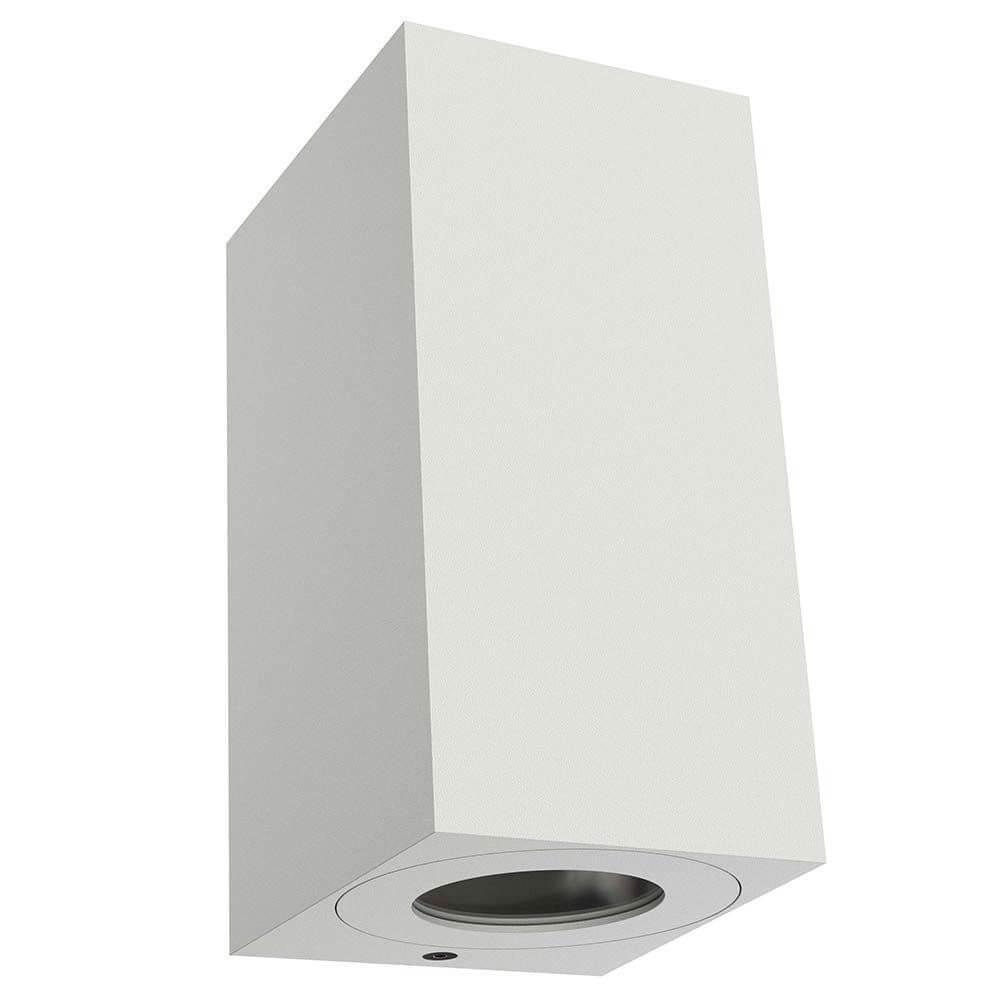 Außen-Wandleuchte Canto Maxi Kubi 2 IP44 Weiß in minimalistischem Design mit Lichtstrahl nach oben und unten.