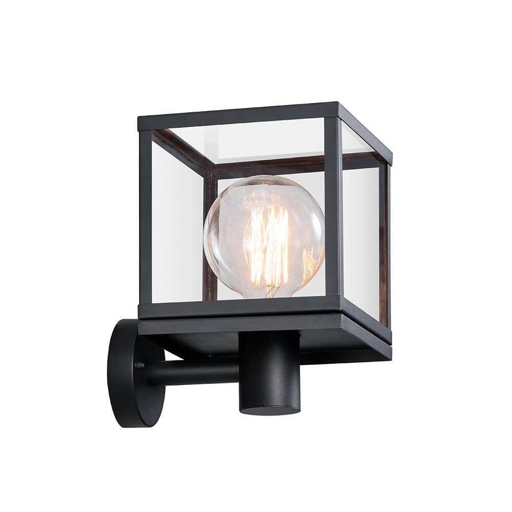Außen-Wandleuchte Dalton IP44 Schwarz, Klar mit klarer Glaskugel und modernem Design.
