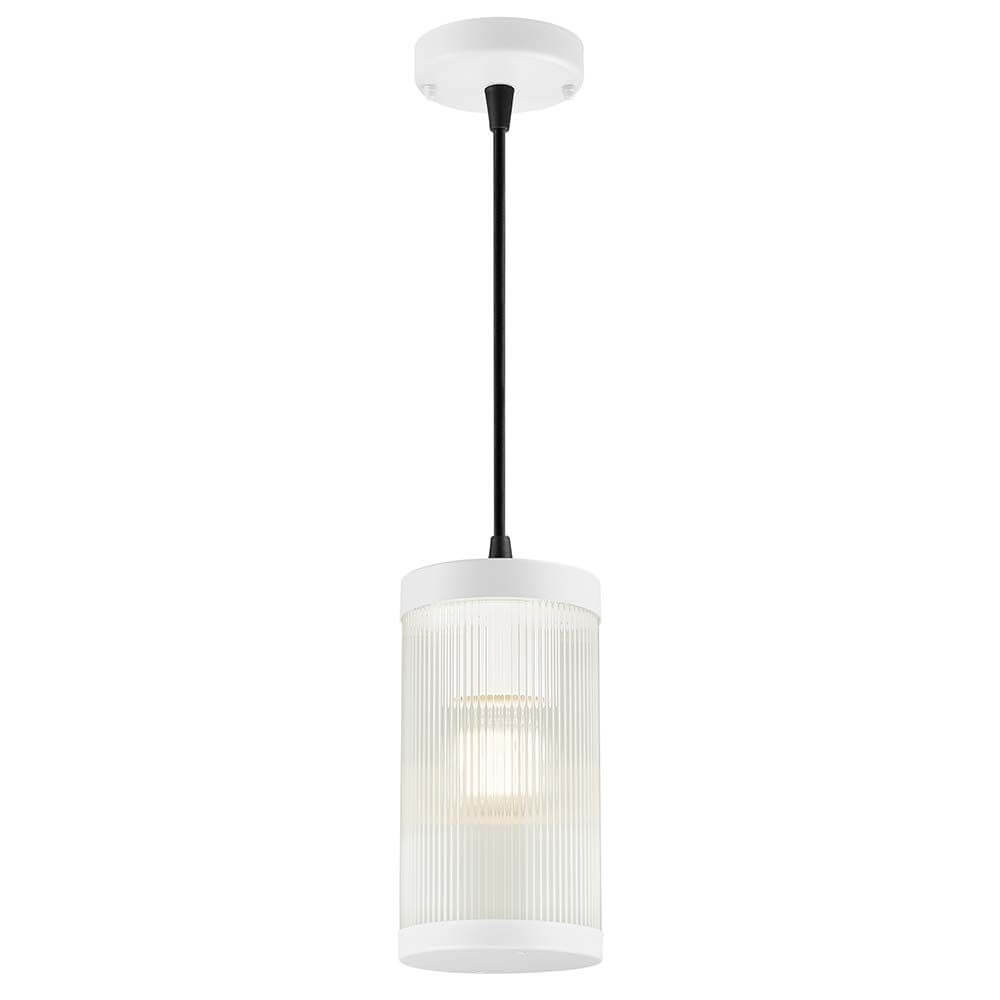 Coupar Außen Pendelleuchte IP54 mit modernem Design und geripptem Diffusor für indirektes Licht.