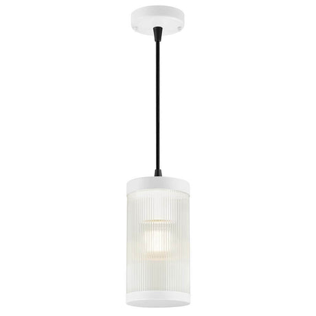 Coupar Außen Pendelleuchte IP54 mit modernem Design und geripptem Diffusor für indirektes Licht.