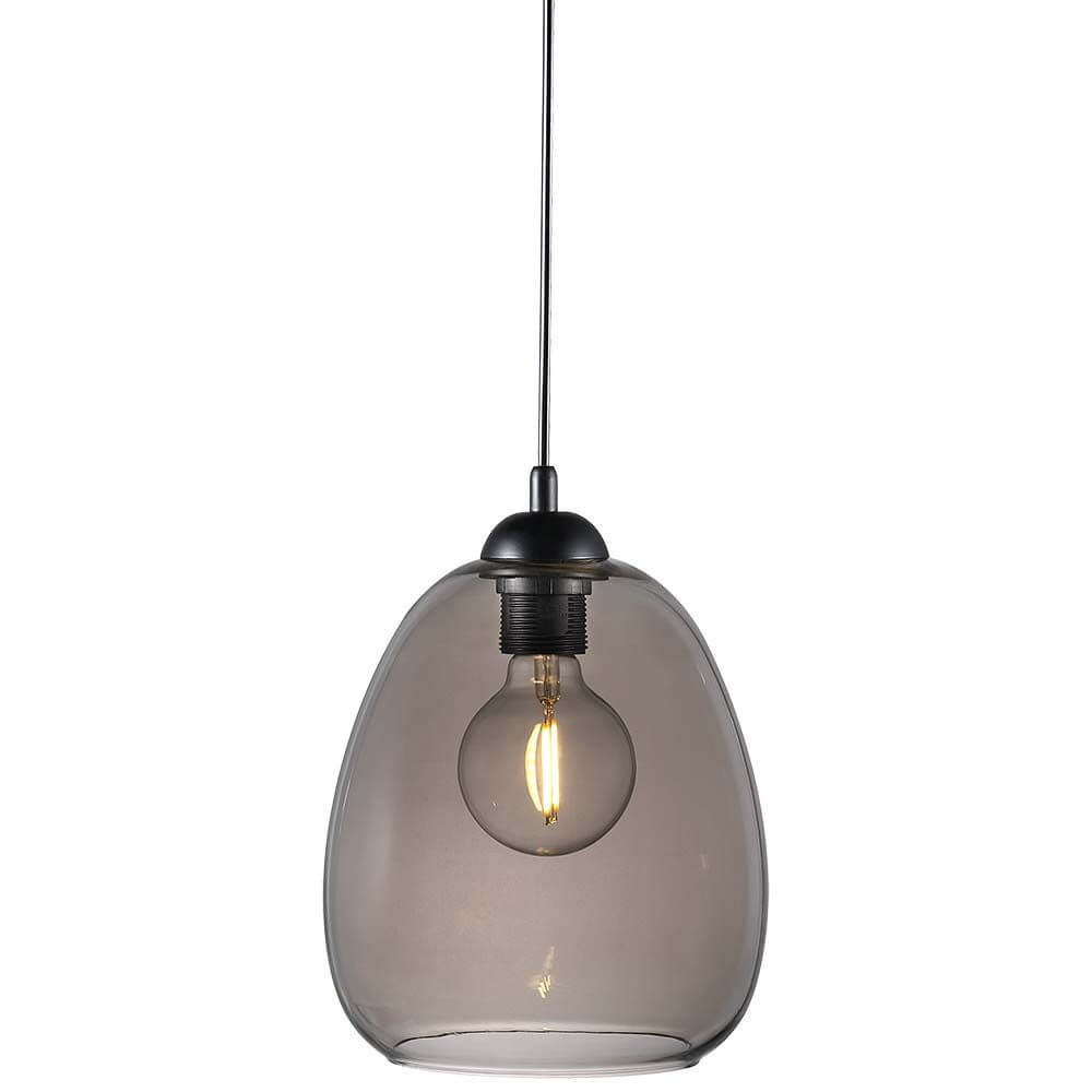 Pendellampe Dillon Rauch mit strukturiertem Glas und Edison-Glühbirne, ideal für moderne Wohnräume.
