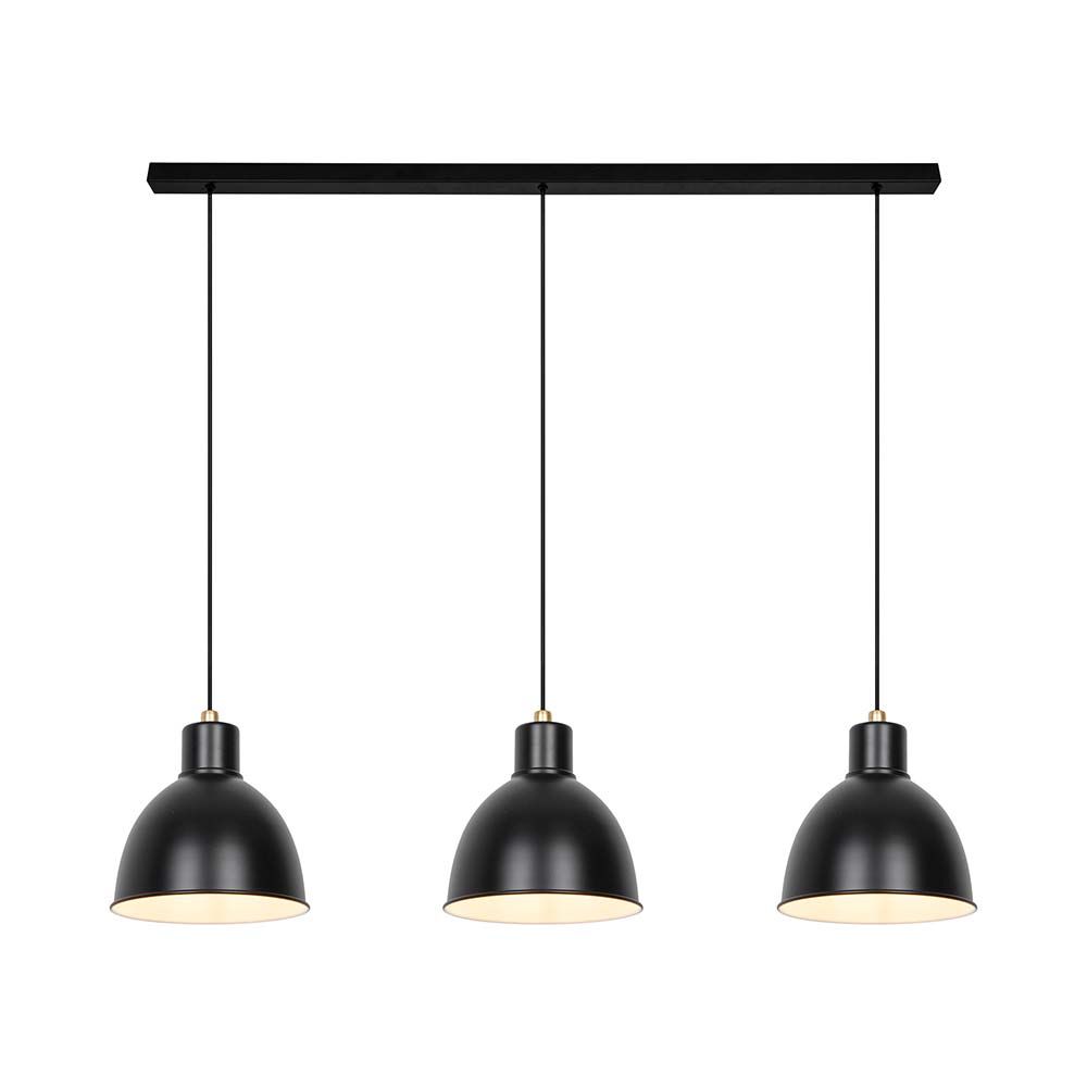Pop 3-flammige Hängeleuchte mit drei schwarzen Lampenschirmen und elegantem Design für moderne Wohnräume.