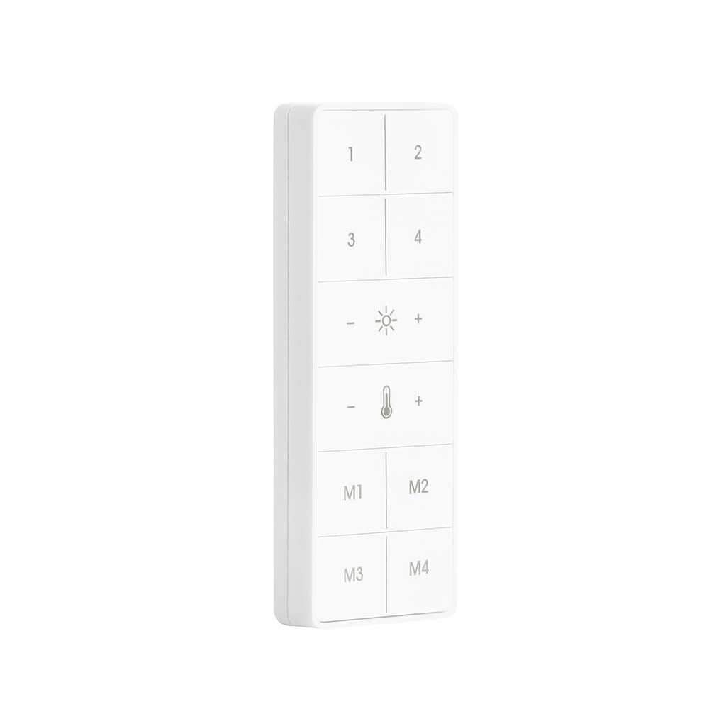 Smart Fernbedienung mit Tasten zur Steuerung von Smart-Lichtquellen in einem modernen Design.