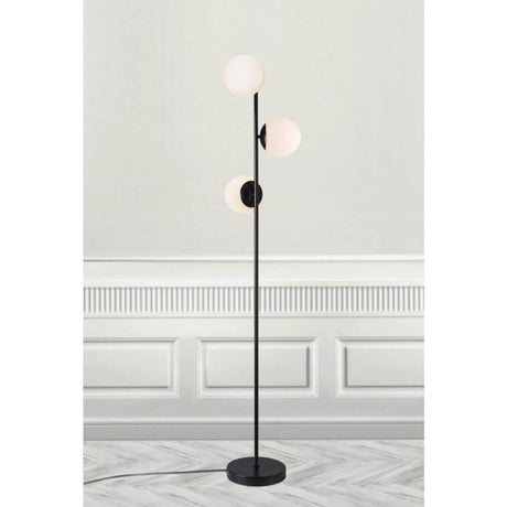 Floor lamp Lilly Black, opal white with minimalist elegance and luminous glass domes.