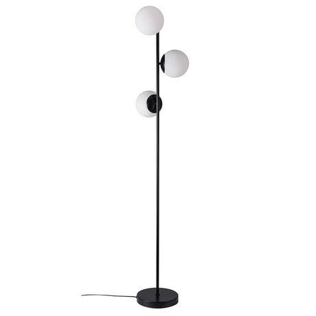 Floor lamp Lilly Black, opal white with a minimalist frame and elegant glass domes made of opal white glass.