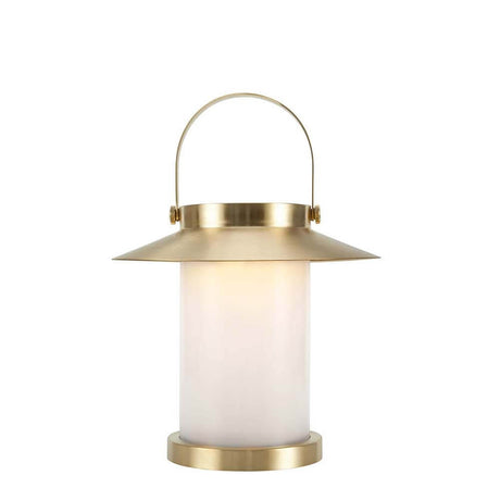 Temple LED lampadaire solaire de sol IP54 dans une version élégante avec un design doré et une lumière douce.
