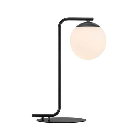 Tischlampe Grant Schwarz, Opal Weiß mit elegante Glaskuppel und modernem Design in Schwarz.