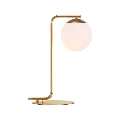 Lampe de table Grant laiton, opale blanche au design élégant avec dôme en verre soufflé à la bouche et support en laiton.