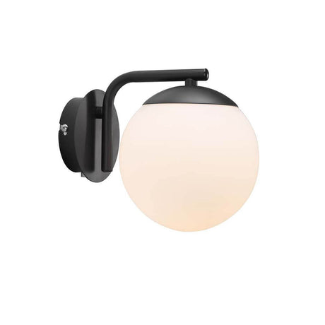 Wall light Grant Black, Opal White with an elegant glass dome and modern brass stand.