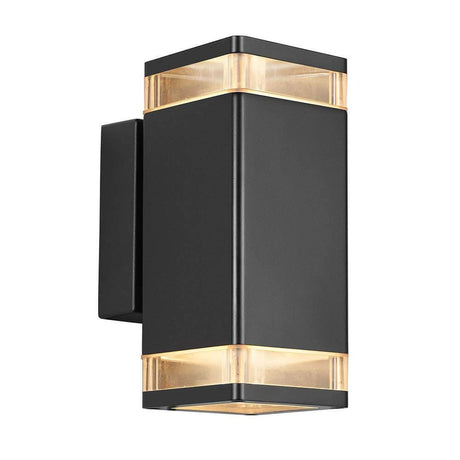 Außen-Wandleuchte Elm IP44 Schwarz, Klar in modernem Design mit warmem Licht für die Außenbeleuchtung.