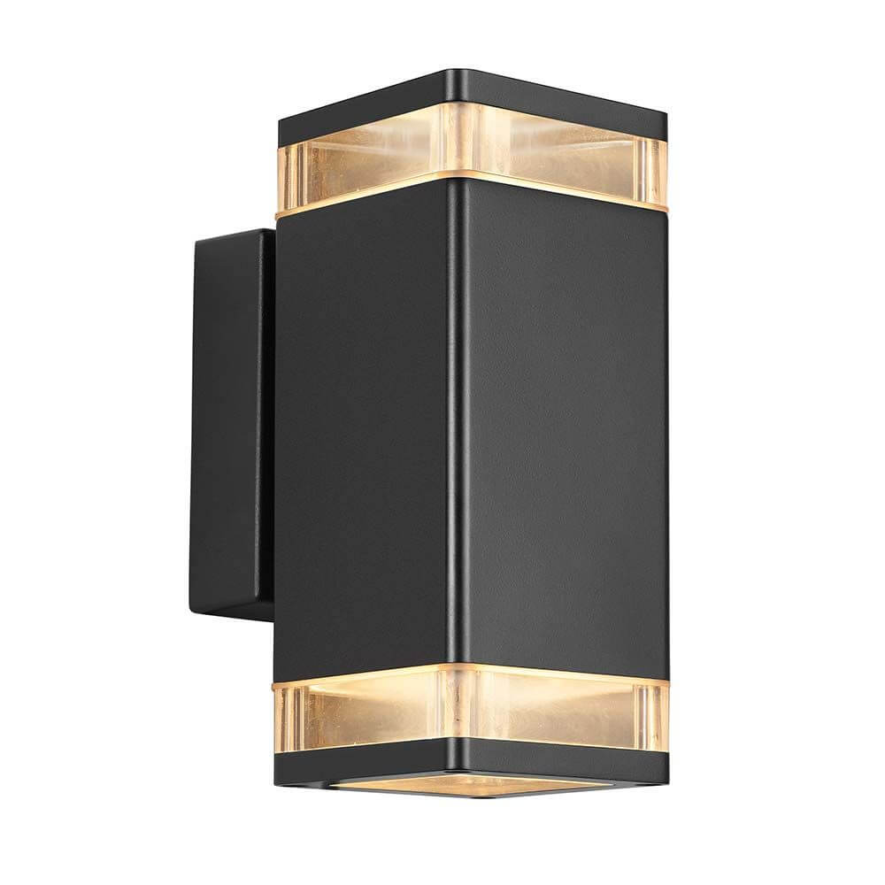 Außen-Wandleuchte Elm IP44 Schwarz, Klar in modernem Design mit warmem Licht für die Außenbeleuchtung.