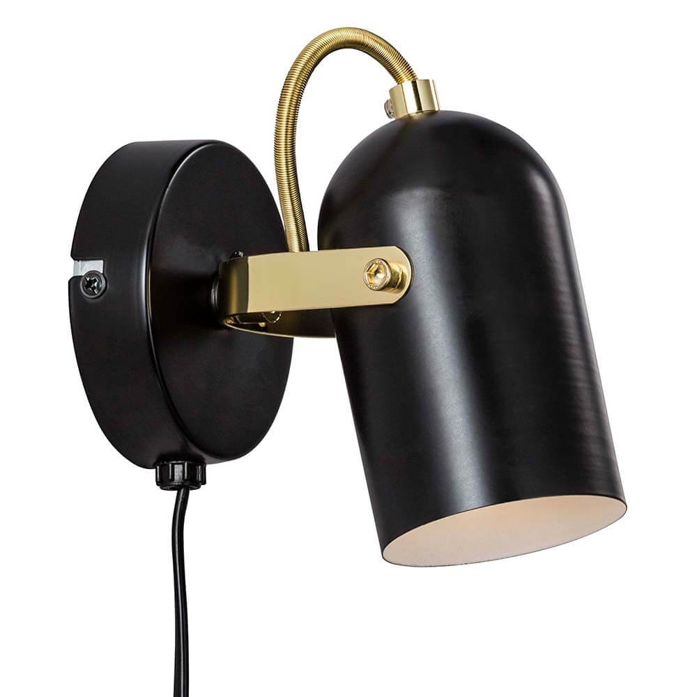 Wandspot Lotus Schwarz, Messing mit schwenkbarem Strahler und elegantem Design.