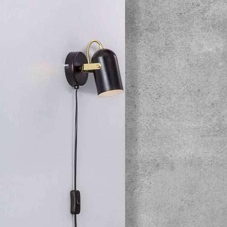 Lotus Wall Spot Black, Brass - elegant spotlight with adjustable light source and polished brass details.
