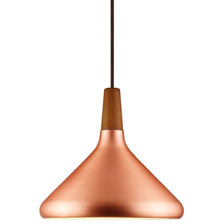 Pendelleuchte Nori 27 aus Kupfer mit Holz-Akzent für stilvolles Wohnen im nordischen Design.