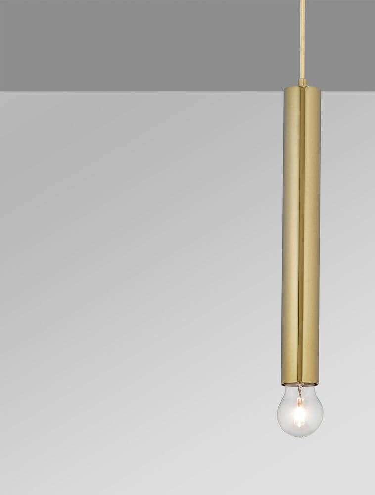 Norway Pendelleuchte E27 Ø 4,5cm Gold - elegante goldene Pendelleuchte mit zylindrischem Leuchtkörper und Glühbirne.