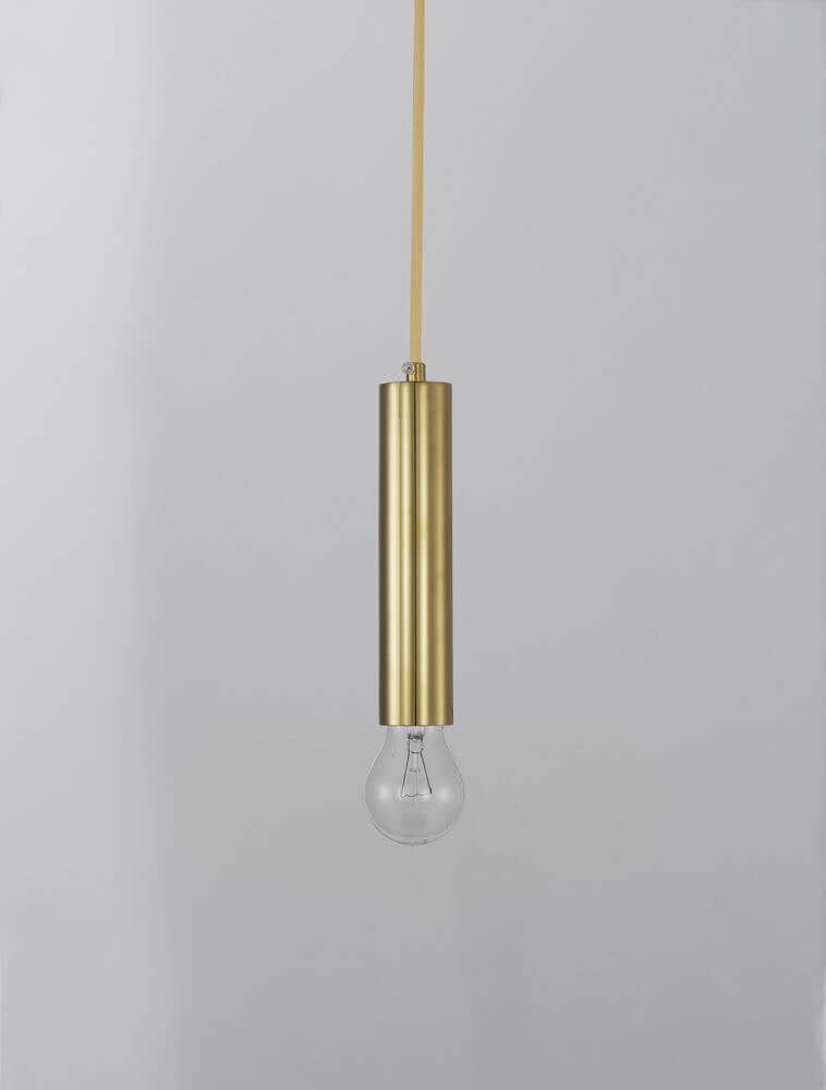 Norway Pendelleuchte E27 Ø 4,5cm Gold mit goldenem Zylinder und gläserner Birne, schickes Design.