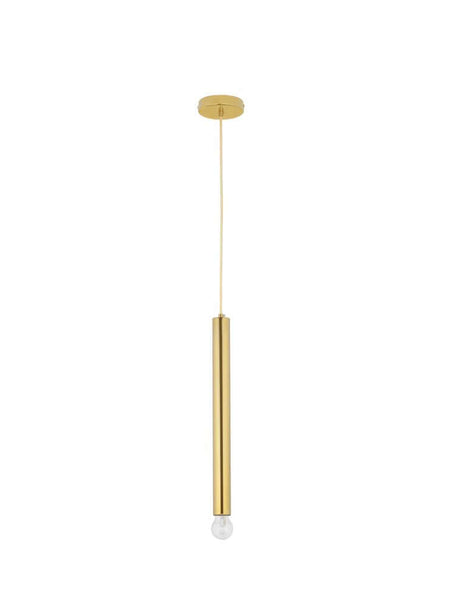 Norway Pendelleuchte E27 Ø 4,5cm Gold mit goldenem Zylinder und zentralem Kugelleuchtmittel, 20cm lang.