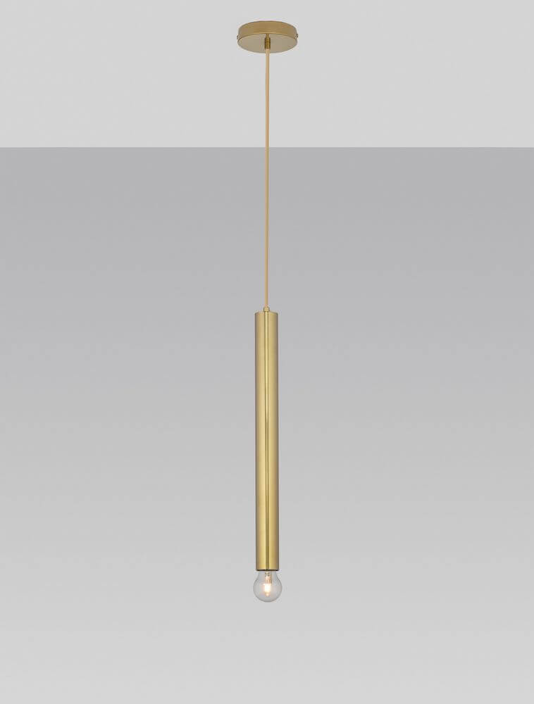 Norway Pendelleuchte E27 Ø 4,5cm Gold, elegante goldene Pendelleuchte mit zylindrischem Design und zentralem Leuchtmittel.
