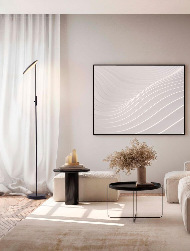 Notos LED Stehlampe Ø 27cm 3000K - elegante schwarze Stehleuchte im Wohnzimmer, schlankes Design, warmweiß 3000K