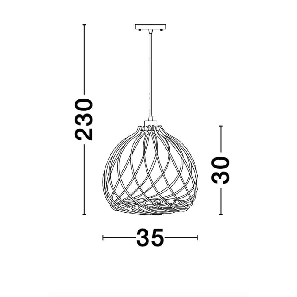 Adana Holz-Pendellampe Ø 35cm mit Maßen und Design Übersicht der skandinavischen Lampe.