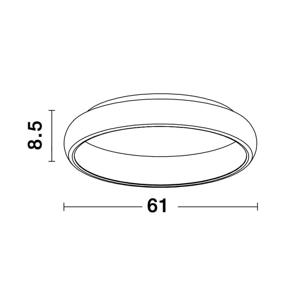 Albi LED Deckenleuchte Dimmbar Maßzeichnung mit Durchmesser 61 cm und Bauhöhe 8,5 cm