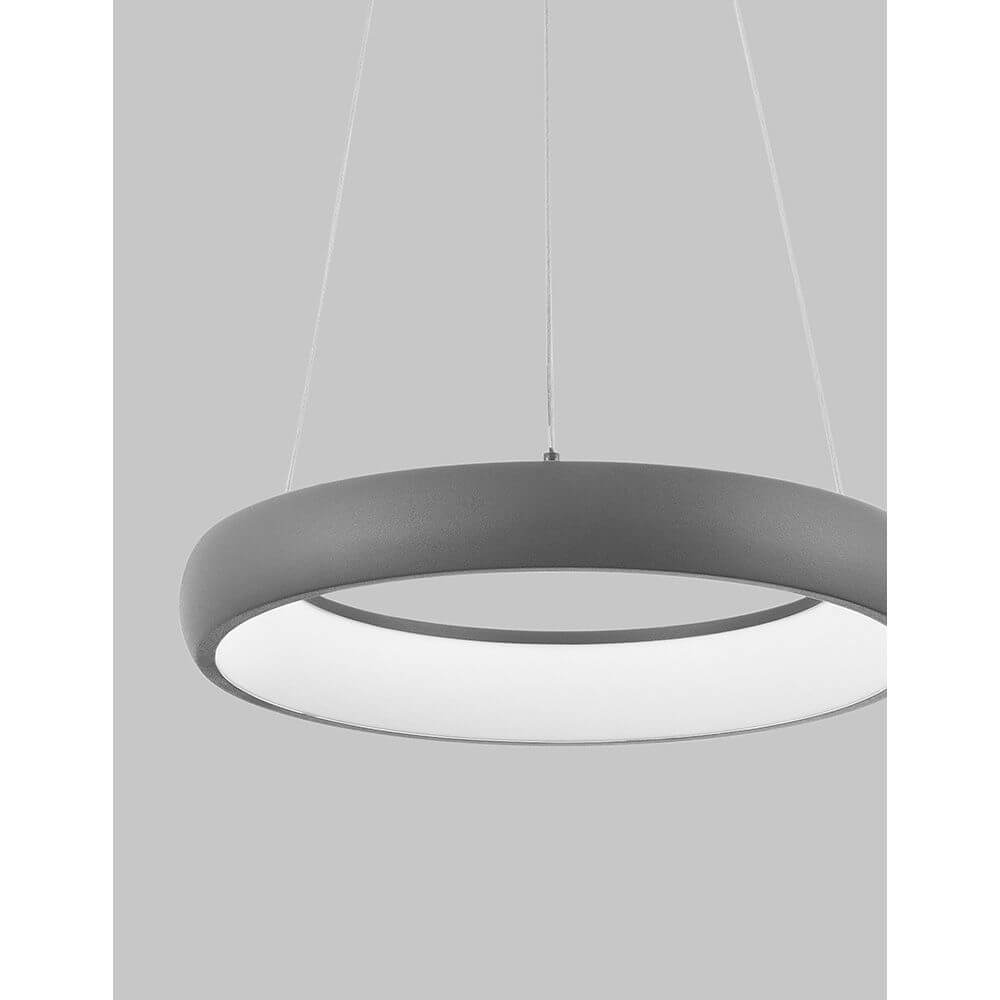 Albi LED Metall Hängeleuchte Grau für modernes Ess- oder Wohnzimmer, dimmbar und energieeffizient.