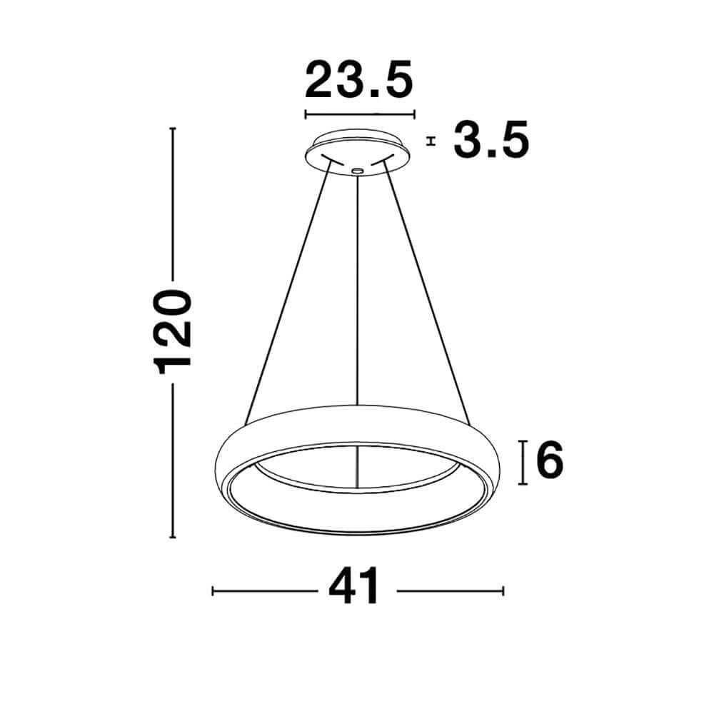 Technische Zeichnung der Albi LED Metall Hängeleuchte Grau mit Maßen und Eigenschaften.