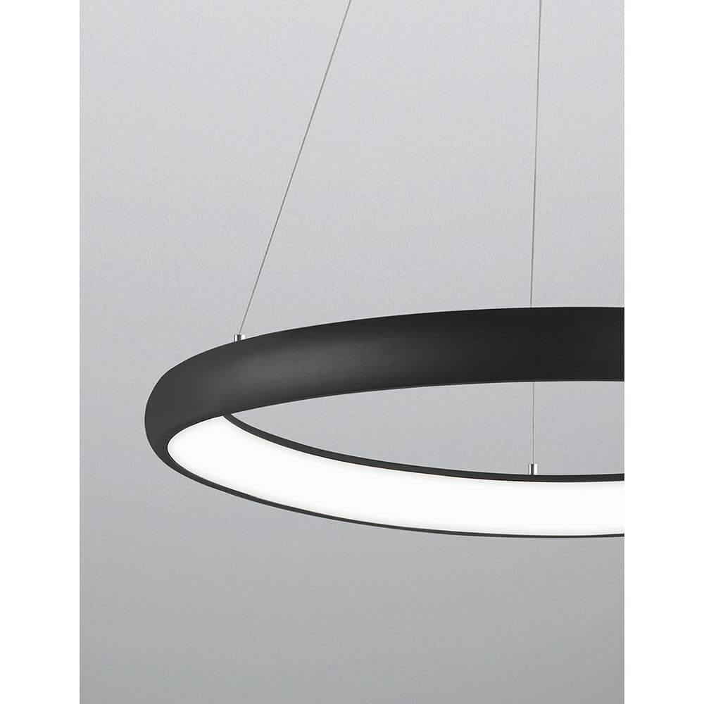 Albi LED Hängeleuchte Dimmbar - moderne Pendelleuchte mit dimmbarem Ringdesign in Schwarz und weißem Licht.