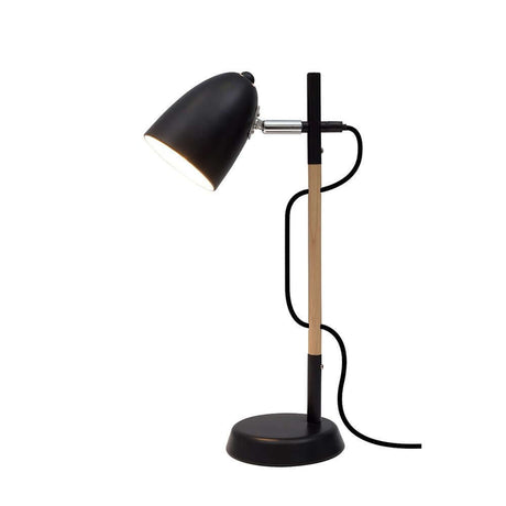 Alina Tischlampe Metall Holz mit schwarzem Schirm und Holzsockel für modernes Wohnen.