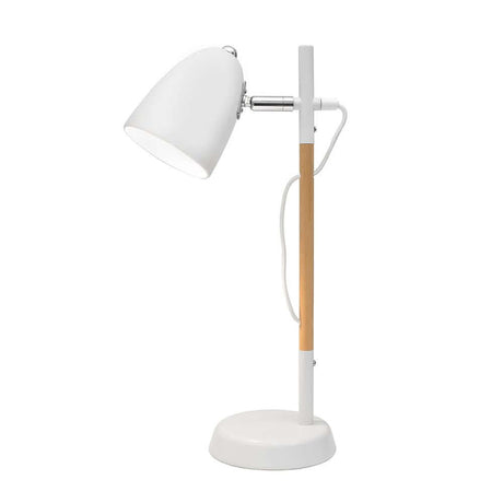 Alina Tischlampe Metall Holz mit weißem Lampenschirm und Holzsockel, elegantes Design für moderne Innenräume.