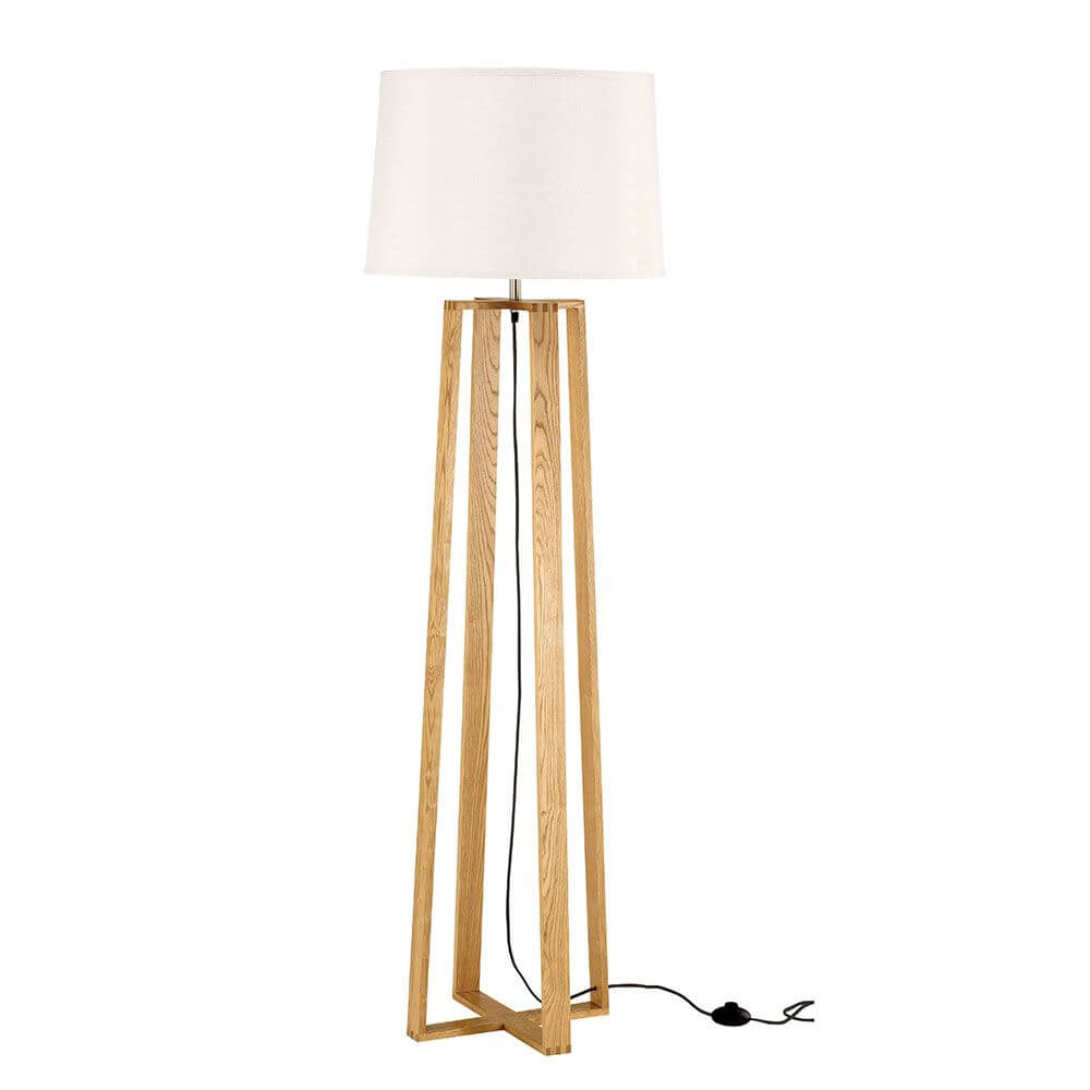Alma Naturholz-Stehleuchte 167cm Weiß – elegante Stehleuchte mit Holzfuß und weißen Lampenschirm