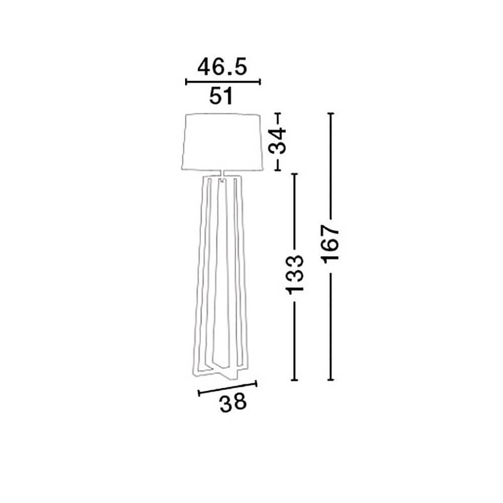 Alma Naturholz-Stehleuchte 167cm Weiß - Maßzeichnung mit Abmessungen für die Lampe.
