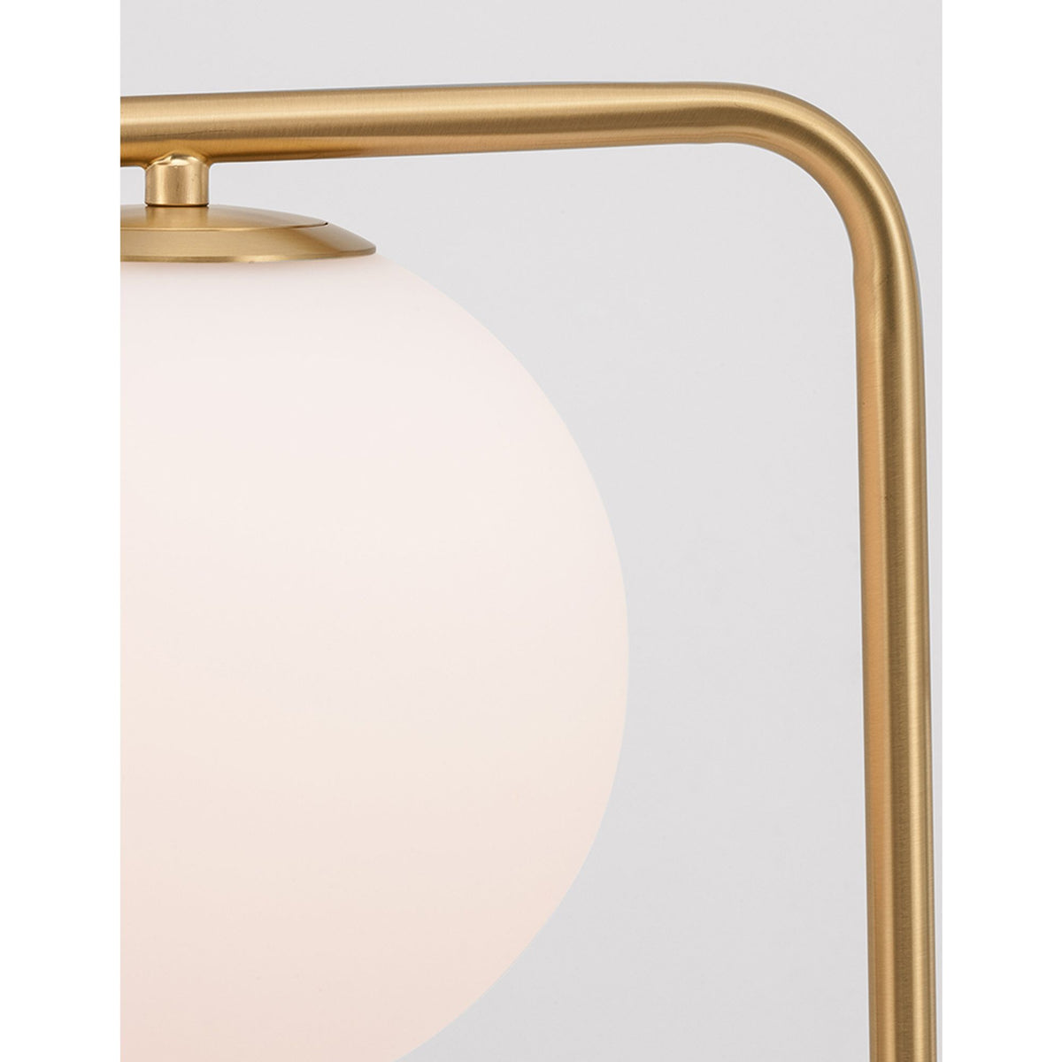 Nova Luce Alvarez floor lamp with golden frame and white globe shade, marble base, detail view