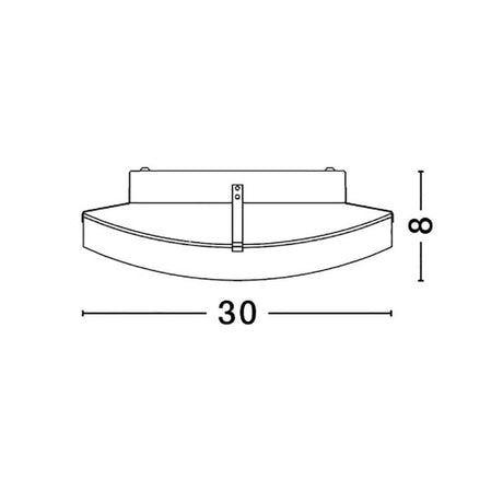 Anco ceiling light glass white technical drawing with dimensions 30 cm width and 8 cm height.
