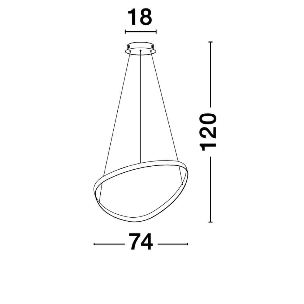 Aries LED Hängelampe Ø 74cm technische Zeichnung mit Maßen von 74cm und 120cm.