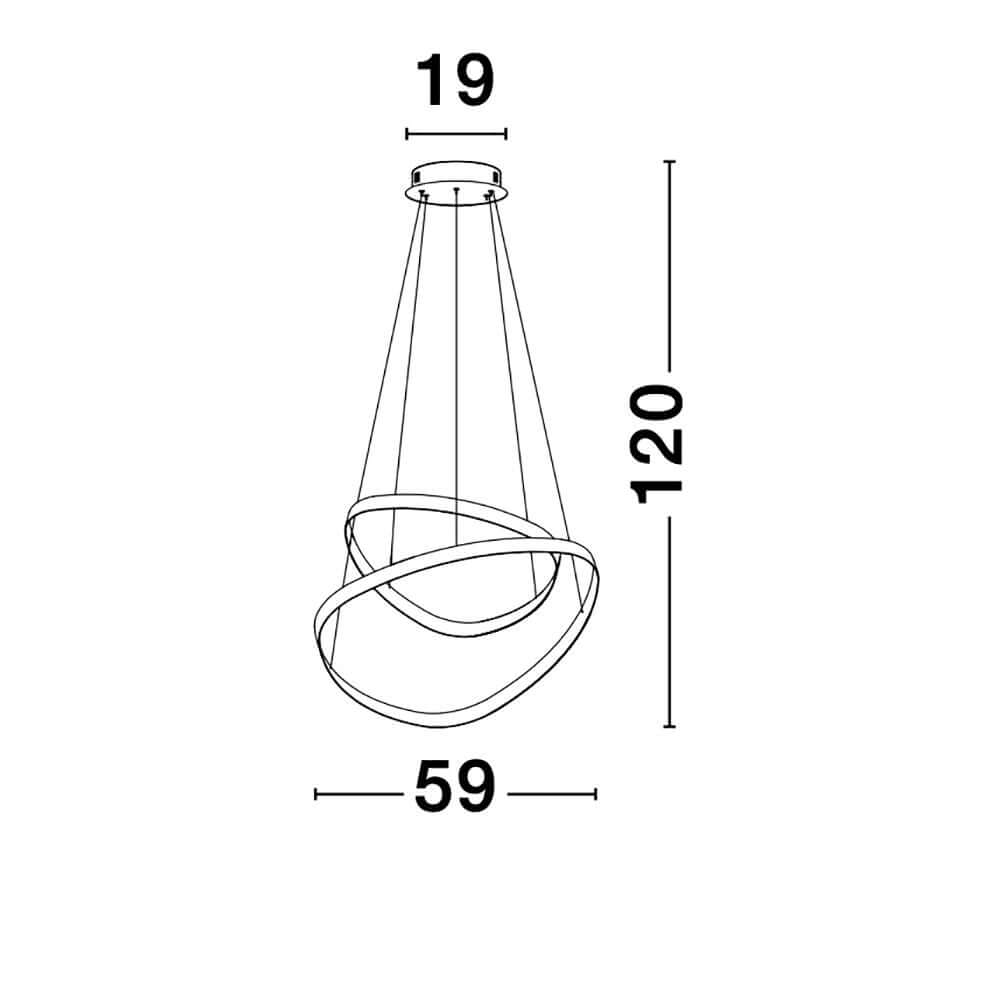 Aries LED Hängeleuchte 2 Ringe Verstellbar - technische Zeichnung mit Abmessungen (19x59x120 cm)