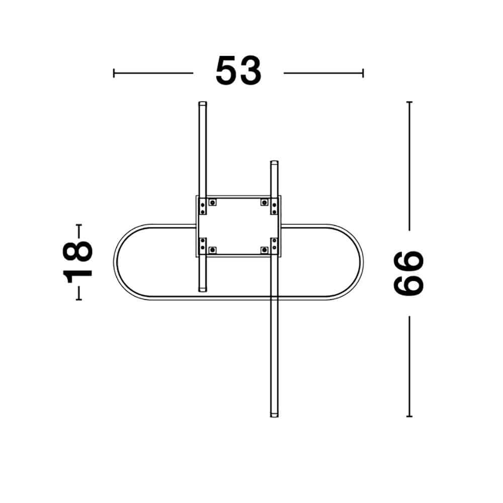 Arte LED Deckenlampe 2600 Lumen technische Zeichnung mit Maßen 53x18x66 cm.