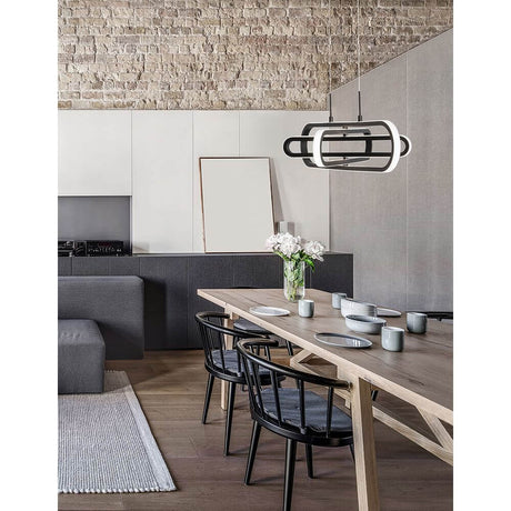 Arte LED Hängeleuchte Verstellbar über einem eleganten Esstisch im modern gestalteten Wohnzimmer.