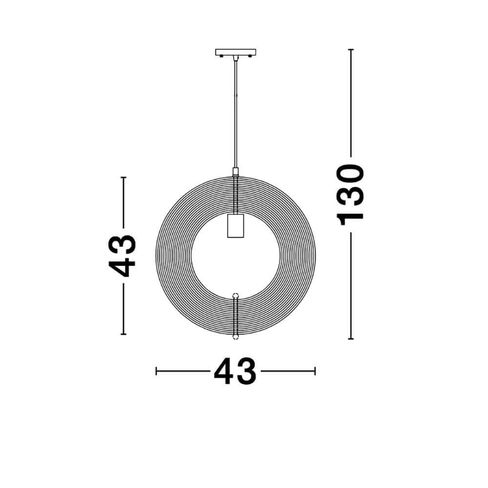 Asco Pendellampe aus Naturholz Ø 43cm - Technische Zeichnung mit Abmessungen und Details.